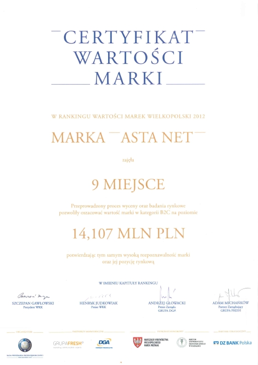 Marka ASTA-NET w pierwszej dziesiątce w Wielkopolsce - ASTA-NET