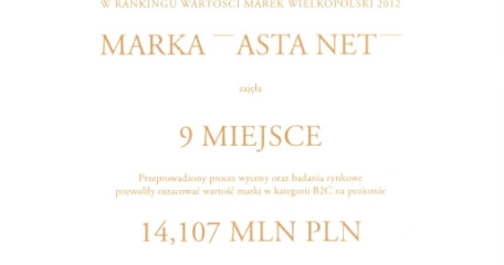 Marka ASTA-NET w pierwszej dziesiątce w Wielkopolsce - ASTA-NET